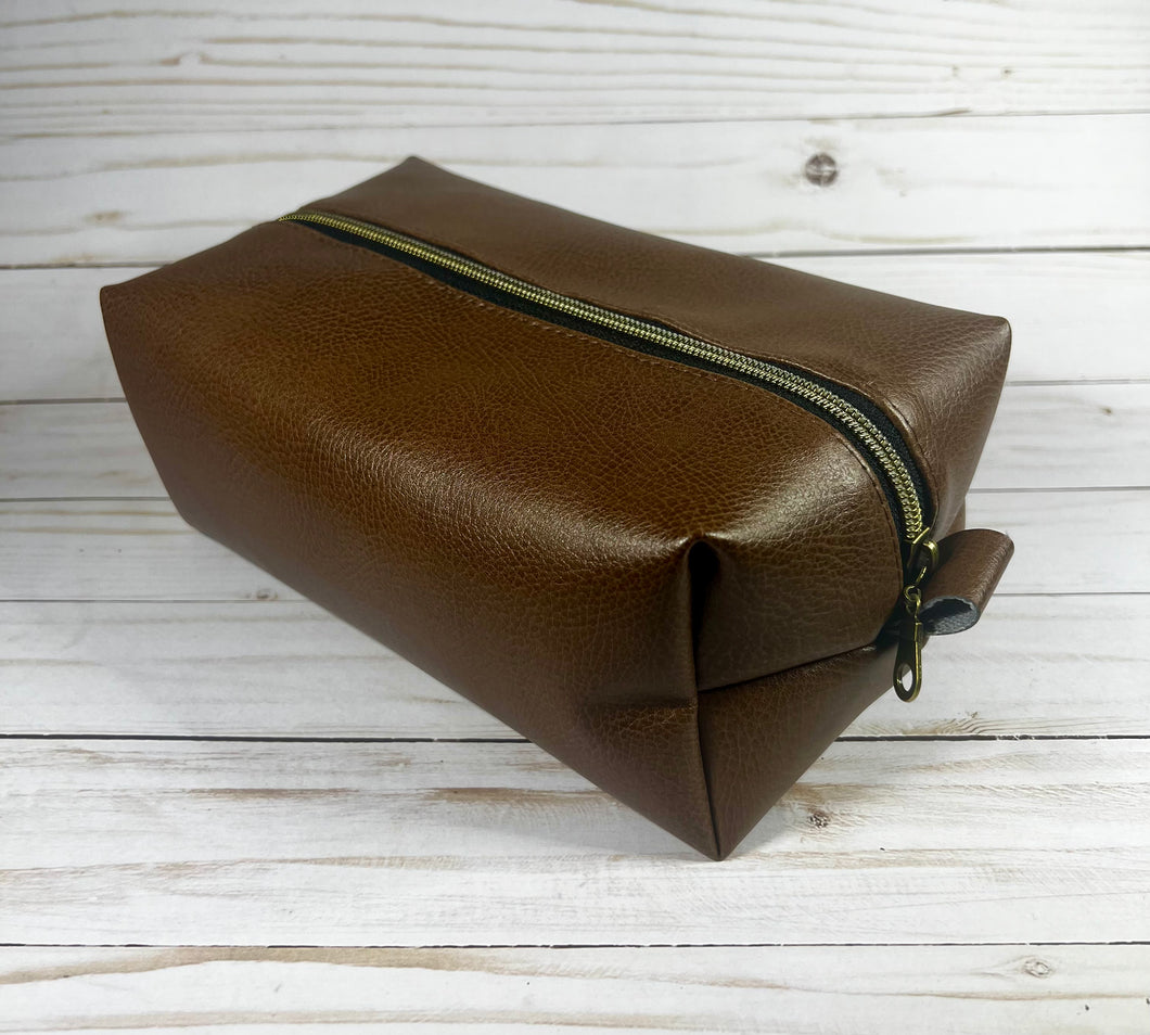 Boxy Bag - Brown Faux Leather Dopp Kit